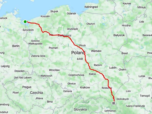 Trasa Bałtyk Bieszczady Tour - mapa 